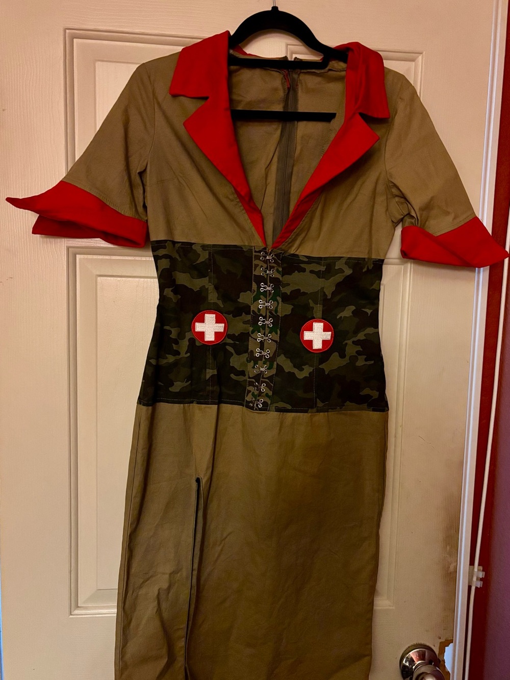 Leg Avenue Army Nurse Costume Dress with Red Trim Small EUC